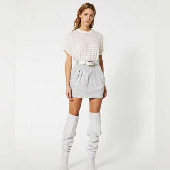 IRO PARIS FRANCE Pleated Senti Gray Denim Skirt 20s NWT 36 - Picture 1 of 13